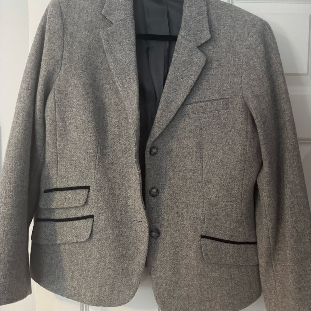 L.L. Bean Signature Wool Gray Blazer with Black Corduroy Accents